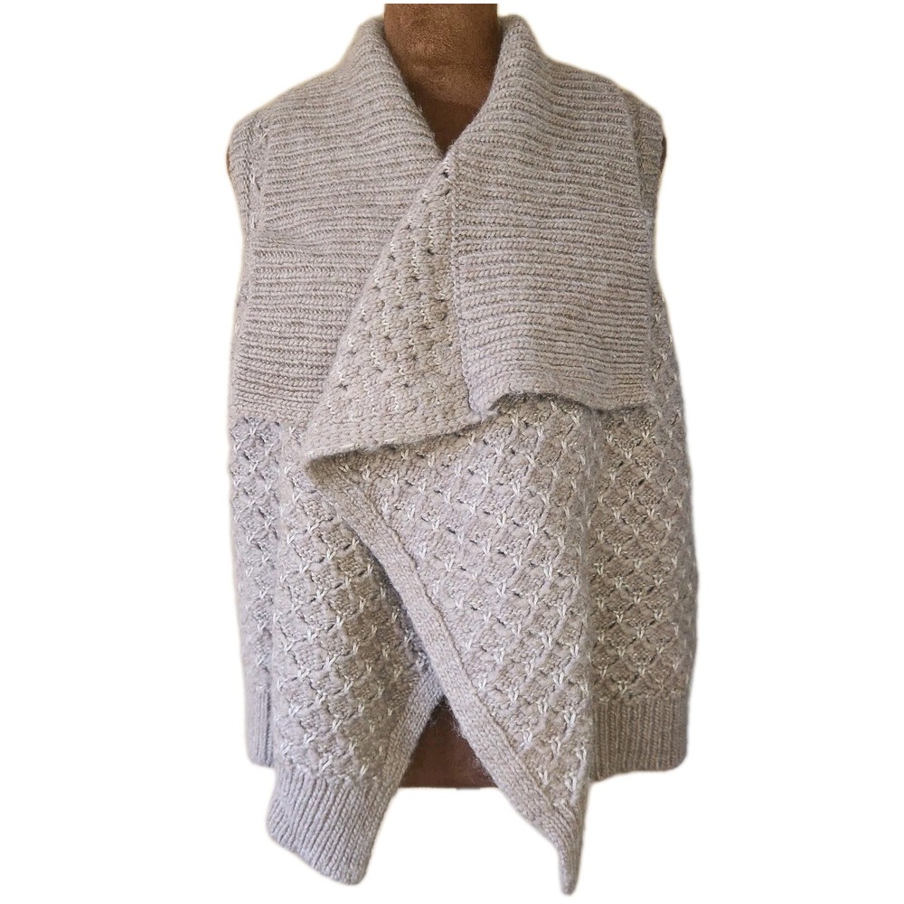 ANN TAYLOR LOFT‎ Knit Cardigan Vest Open Front Sleeveless Collared Wool Blend XS